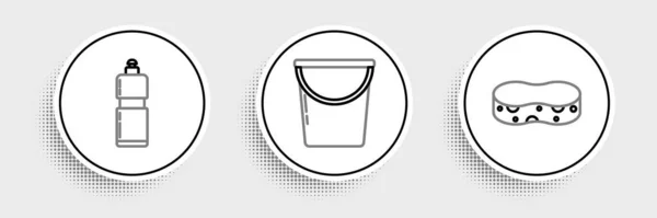 Set Line Schwamm Plastikflaschen Für Flüssiges Spülmittel Und Eimer Symbol — Stockvektor