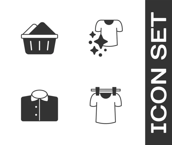 Set Ropa Secado Lavabo Con Jabón Camiseta Icono Vector — Vector de stock