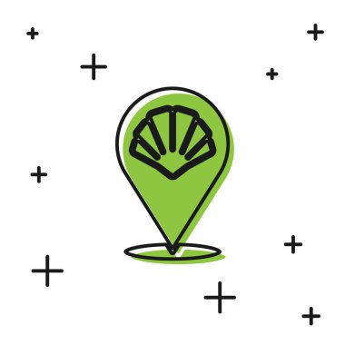 Beyaz arkaplanda siyah deniz kabuğu simgesi izole edildi. Deniz kabuğu işareti. Vektör.