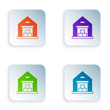 Beyaz arkaplanda Renk Deposu simgesi izole edildi. Kare düğmelere renkli simgeleri yerleştir. Vektör.