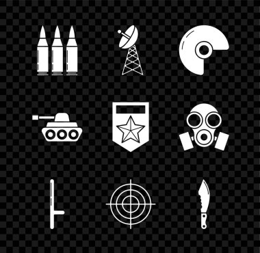 Kurşun Radar Askeri Miğfer Polis lastik sopa hedef sporu yarışma bıçak tankı ve sembol vurmak için ayarlayın. Vektör.