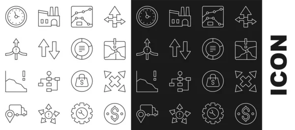 Stel Lijn Dollar Symbool Vele Manieren Richtingaanwijzer Snijpunt Grafiek Diagram — Stockvector