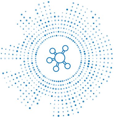 Mavi çizgi proje ekip taban simgesi beyaz arkaplanda izole edildi. İş analizi ve planlama, danışmanlık, takım çalışması, proje yönetimi. Soyut çember rastgele noktalar. Vektör.