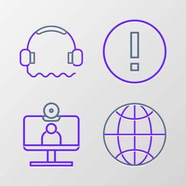 Sosyal Ağ Görüntülü Sohbet Konferansı Bilgileri ve Kulaklık simgesini ayarla. Vektör.