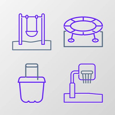 Basketbol sehpası, kova içinde kum, trambolin ve sallanan ikon. Vektör.