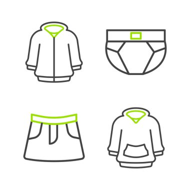 Hoodie Etekli Adam iç çamaşırı ve ikonu ayarla. Vektör.