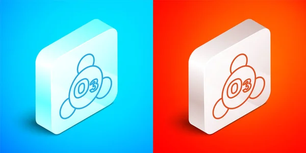 Línea Isométrica Icono Molécula Ozono Aislado Sobre Fondo Azul Rojo — Vector de stock