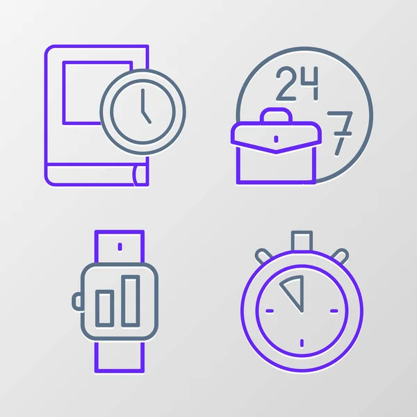 Set Line Stopwatch Smartwatch Altijd Druk Tijd Voor Boekenpictogram Vector — Stockvector