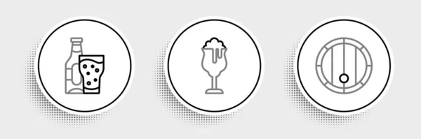 Set Line Holzfass Bierflasche Und Glas Und Glas Bier Symbol — Stockvektor