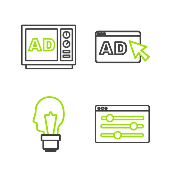 Set Line Browser Setting Light Bulb Concept Idea Advertising Icon — Stock Vector