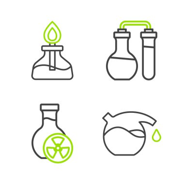 Test tüpünü zehirli sıvı ve alkol ya da ruh yakıcı ikon ile ayarla. Vektör.