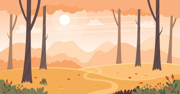 Paisagem de outono com árvores, campos e colinas. Paisagem rural. ilustração em estilo plano — Fotografia de Stock