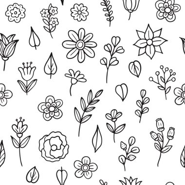 El çizimi çiçekler ve yapraklar. Vektör illüstrasyonu