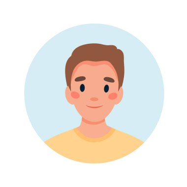 İnsan avatarı, düz stili olan genç beyaz bir adamın portresi.