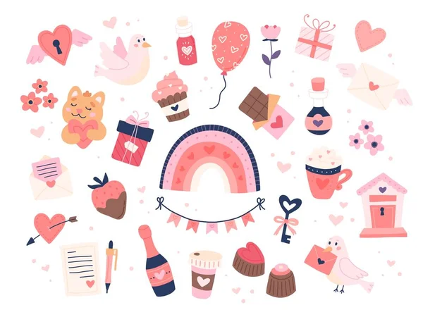 St. Valentine s Day collection of cute elements. Hearts and sweets. Isolated a white background. Hand drawn vector illustration — Stock Vector