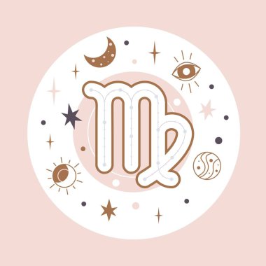 Başak burcu işareti vektörü Zodiac astroloji elementi. Logo veya simge için esrarengiz sembol.