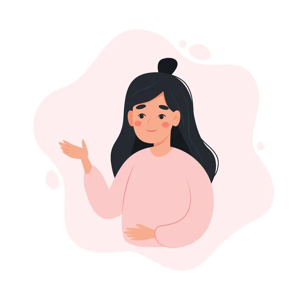 Woman explaining, presenting or showing something. Cute character, vector illustration in flat or cartoon style — Vector de stock