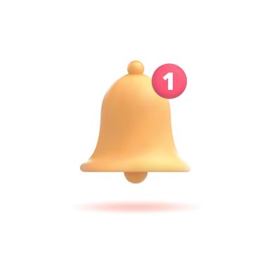 3D bildirim zili, sosyal medya simgesi, uyarı veya hatırlatma beyaz arka planda izole edildi. Vektör illüstrasyonu