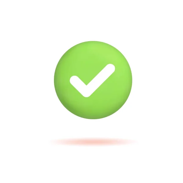 3d check mark icon, realistic green tick button isolated on white background. Vector illustration — Stock Vector