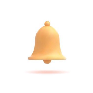 3D bildirim çanı, sosyal medya simgesi, uyarı veya hatırlatma izole edilmiş beyaz arka plan. Vektör illüstrasyonu
