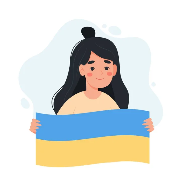 Dukung Ukraina Wanita Yang Memegang Bendera Ukraina Donasi Dan Konsep - Stok Vektor