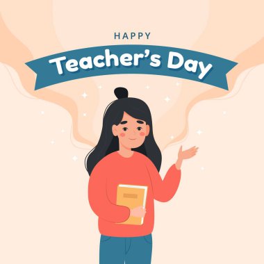 Female teacher in classroom. School and learning concept, teacher s day. Cute vector illustration in flat cartoon style