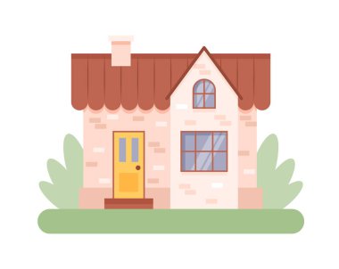 Şirin ev cephesi, düz stil kır vektör illüstrasyonu, izole beyaz arkaplan