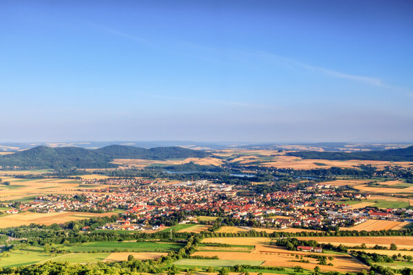 Countryside View in the morning from the Staffelberg in Oberfranken in northern Bavaria, Germany