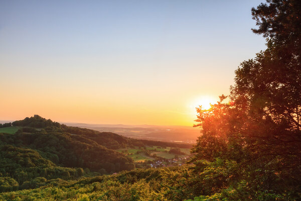 Beautiful Landscape View on the Giechburg castle in Summer against the setting sun, shot in Bavaria, Germany