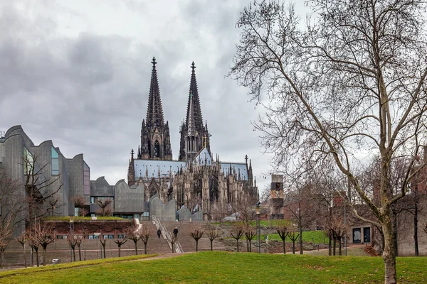 Cologne Cathedral and Modern philharmonic concert hall — Stock Photo, Image