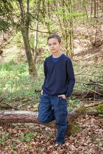 Good looking boy standing in a forest — Stock Photo, Image