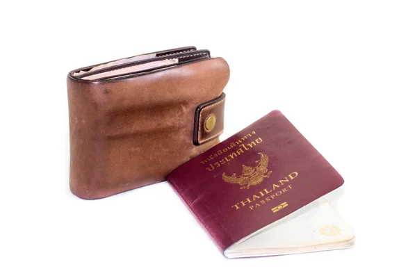 closeup cüzdanı ve pasaport beyaz bir arka plan üzerinde