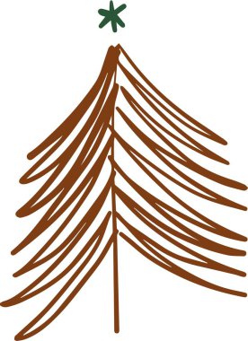 Tek elle yılbaşı ve yılbaşı ağacı çizildi. Kış tebrik kartları, posterler, çıkartmalar ve mevsimsel tasarım için Doodle vektör çizimi.