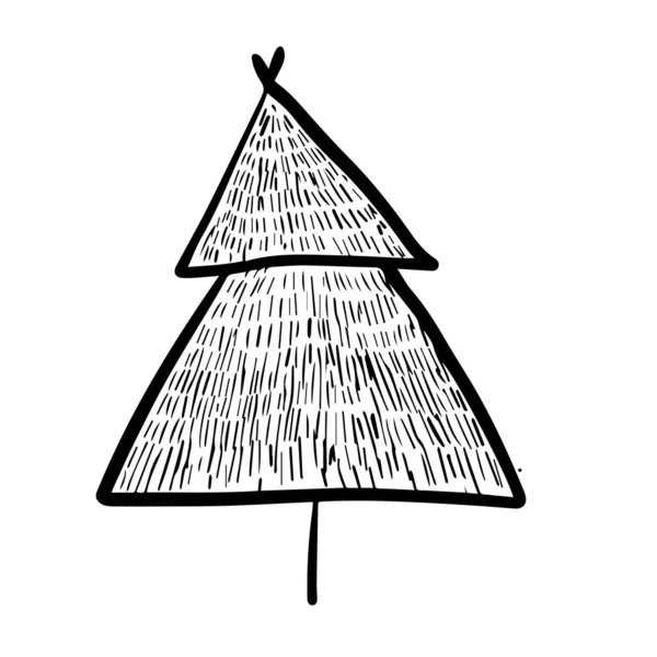 Černobílá Kresba Vánočního Stromečku Čmáranice Stylizovaného Stromu Vektorový Obrys Ilustrace — Stockový vektor