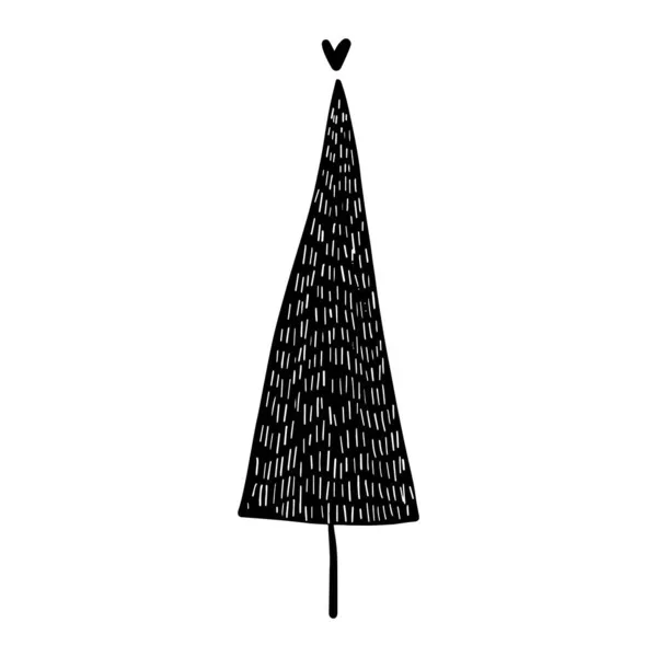 Dessin Noir Blanc Sapin Noël Gribouillage Arbre Stylisé Illustration Vectorielle — Image vectorielle