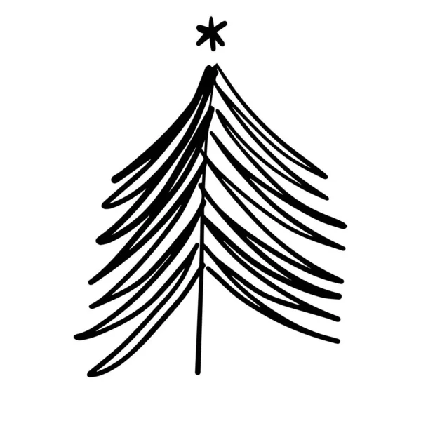 Černobílá Kresba Vánočního Stromečku Čmáranice Stylizovaného Stromu Vektorový Obrys Ilustrace — Stockový vektor