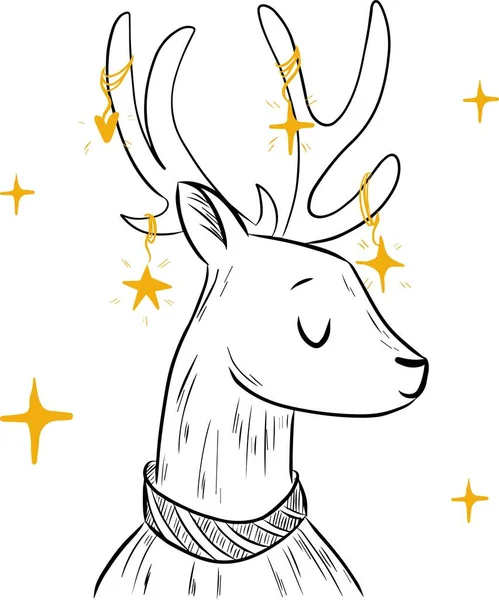 クリスマス イラスト落書きスタイルの鹿とかわいい漫画 ベクトル画像 — ストックベクタ