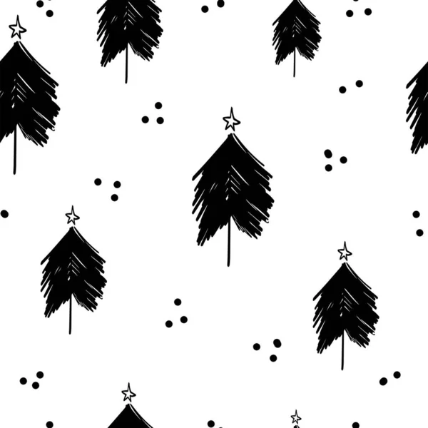 冬季图形无缝图案与圣诞节树。手绘矢量图解。包装纸圣诞. — 图库矢量图片