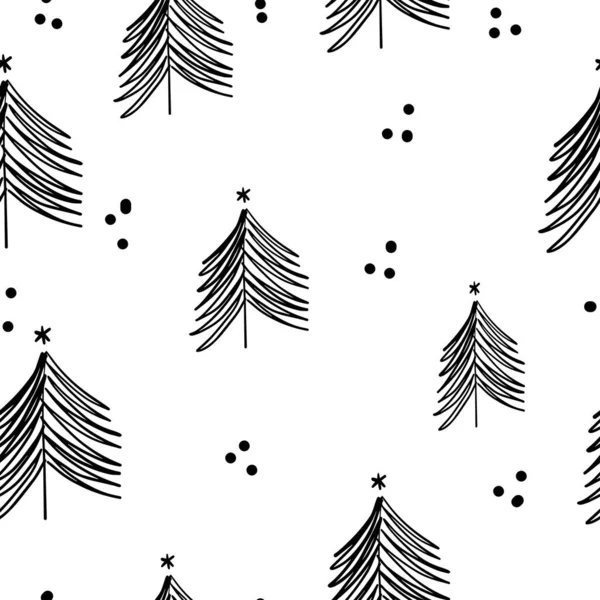 Zimní Grafický Bezešvý Vzor Vánoční Stromky Ručně Kreslená Vektorová Ilustrace — Stockový vektor
