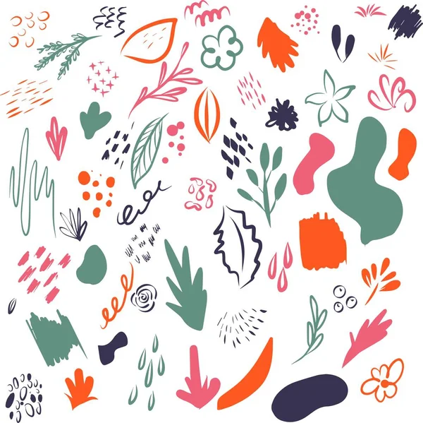Abstrato doodle formas modernos elementos florais.. Contemporânea mão desenhada objetos geométricos design moderno, scribble mega set boho estilo. Ilustração vetorial. — Vetor de Stock