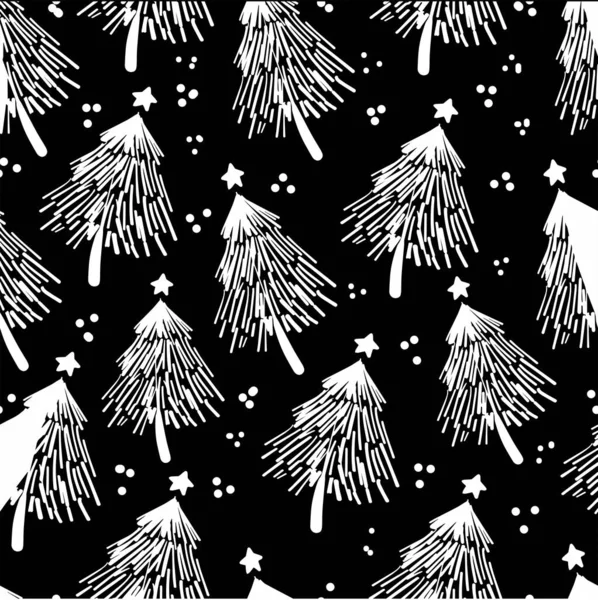 Noel Ağaçlarıyla Kışın Kusursuz Desenli Çizimi Vektör Çizimi Kağıt Ambalaj — Stok Vektör