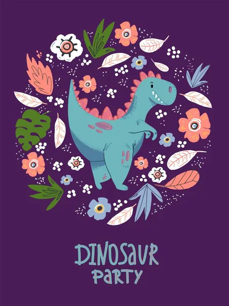 かわいい漫画の小さな恐竜-ベクトル図カード。恐竜の会。かわいいシンプルなディノ-偉大なデザインの赤ちゃん服. — ストックベクタ