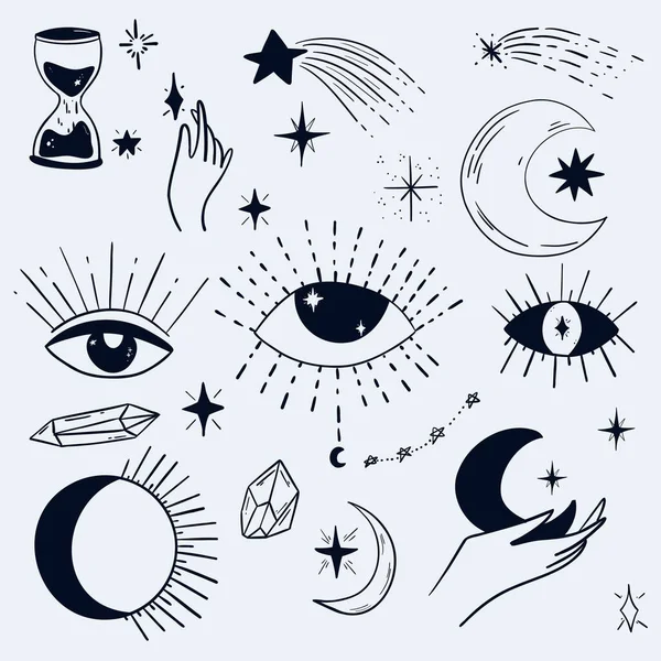 Celestial Clipart Mágico Conjunto Vectorial Aislado Elementos Decorativos Para Tarjetas — Archivo Imágenes Vectoriales