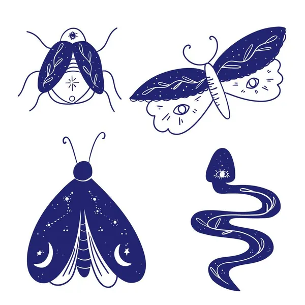 Bohemian Boho Butterfly Decorative Vector Logo Set Moth Wildlife Alchemy — Stock Vector
