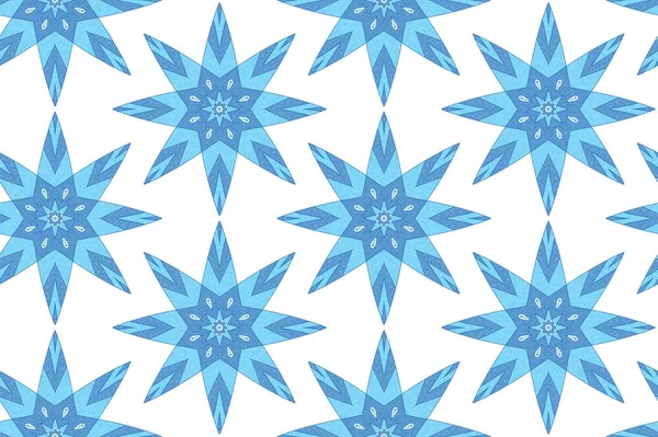 Patrón sin costuras de elementos de diseño de Navidad copo de nieve dibujado a mano azul sobre un fondo blanco. Elemento gráfico para diseño creativo, embalaje, impresión, tela, impresión, decoración imprimible. —  Fotos de Stock