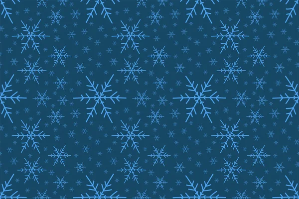 Éléments de conception de Noël flocons de neige bleus sur un fond bleu. Modèle sans couture dessiné à la main vectoriel. Flocons de neige, fond de neige pour la conception, emballage, impression, tissu, impression, décor imprimable. — Image vectorielle