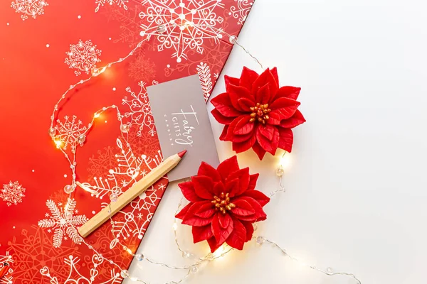 Christmas Decor Red Candles Poinsettia Christmas Greeting Cards Frame Winter — Φωτογραφία Αρχείου