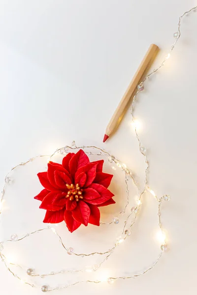 Christmas Decor Red Candles Poinsettia Christmas Greeting Cards Frame Winter — Fotografia de Stock