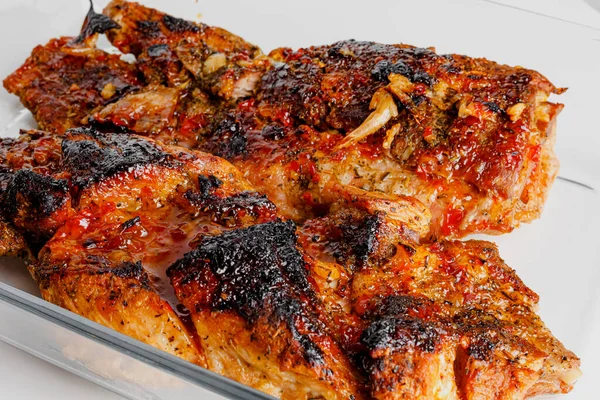 American Food Concept Grilled Pork Ribs Grilled Sauce Smoke Spices — Stok Foto