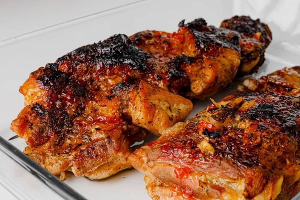 American Food Concept Grilled Pork Ribs Grilled Sauce Smoke Spices — Stockfoto